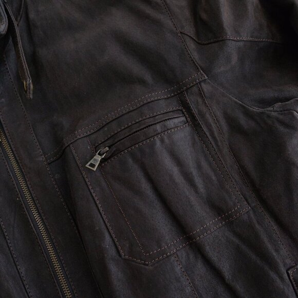 Vintage Danier Brown 100% Suede Leather Cotton Lined Zip Up Moto Jacket 2XL - Picture 9 of 15
